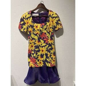 Vintage Lillie Rubin Yellow Purple Floral Sequin Dress Ruffle Size‎ 6